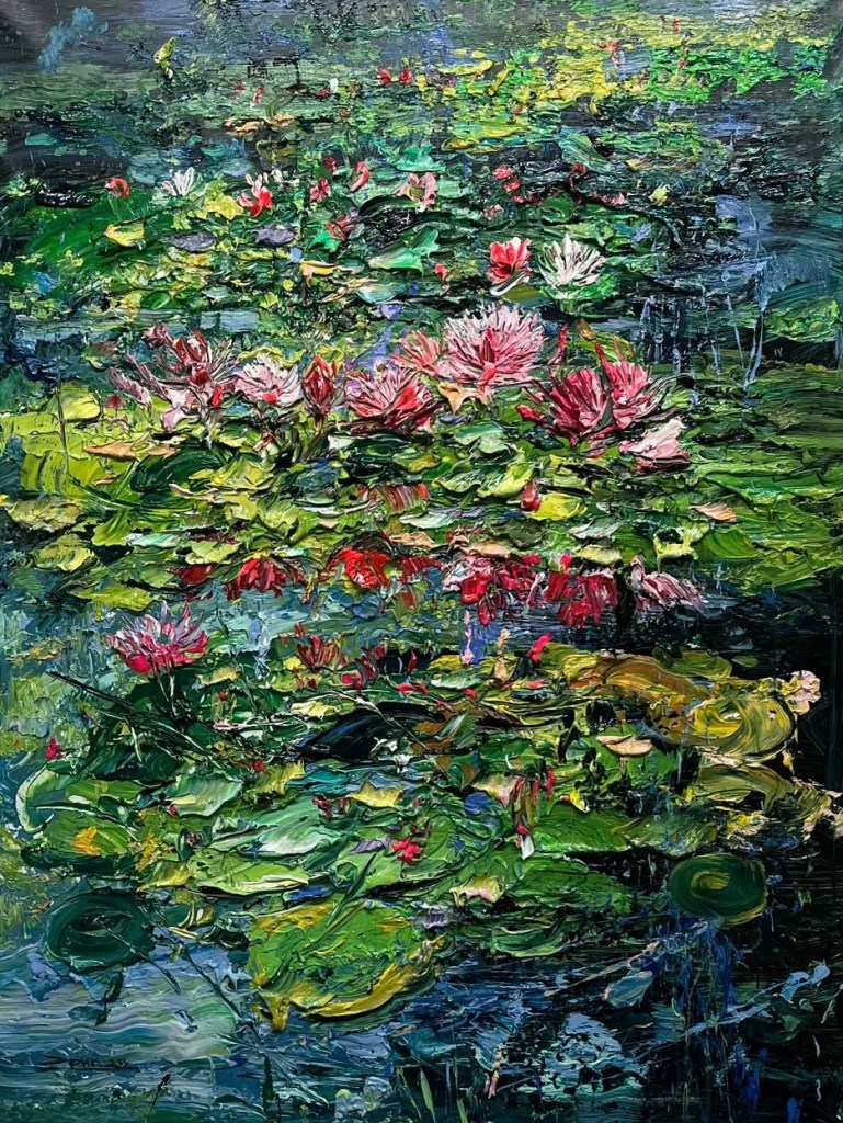 Eric Alfaro - Blooming Pond - 2023 - Acrylique et technique mixte sur toile -130 x 97 cm